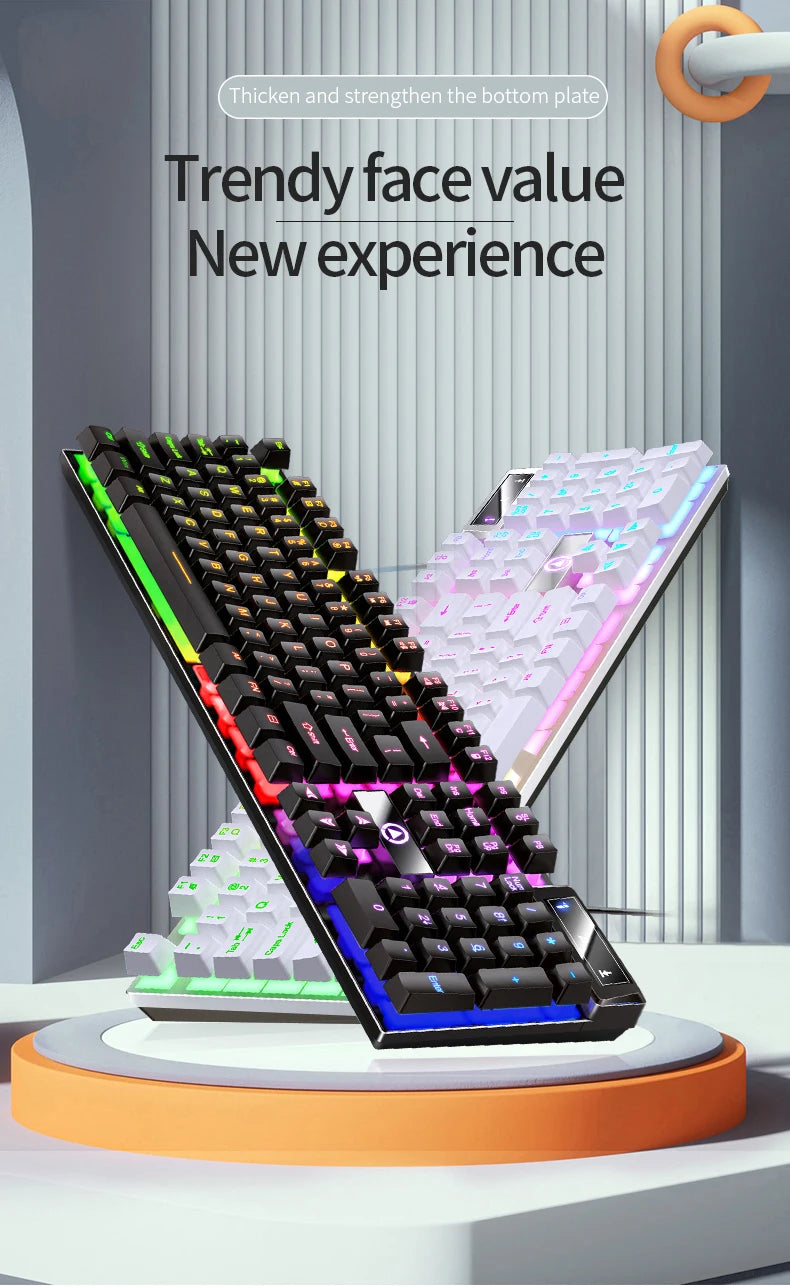 Kabelgebundene USB-Gaming-Tastatur mit Hintergrundbeleuchtung, 104-Tasten-Gamer-Tastatur für Computer/Laptop/PC, ergonomisches Design, Office-Gaming-Zubehör