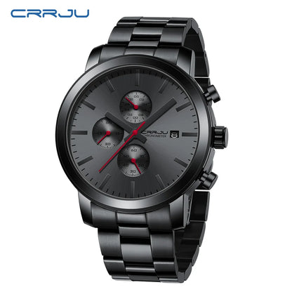 CRRJU Men’s Watch – Stainless steel chronograph, water-resistant, with date display, analogue quartz movement, elegant and professional style