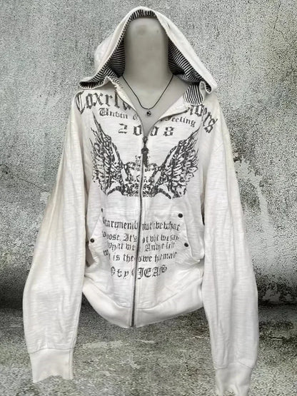 2026 New American Fashion Trend Goth Printed Zipper Hoodie Women Street Hip Hop Punk Rock Sweatshirt Unisex Casual Loose Hoodie, Produit gaming premium Fraquane, produits de luxe
