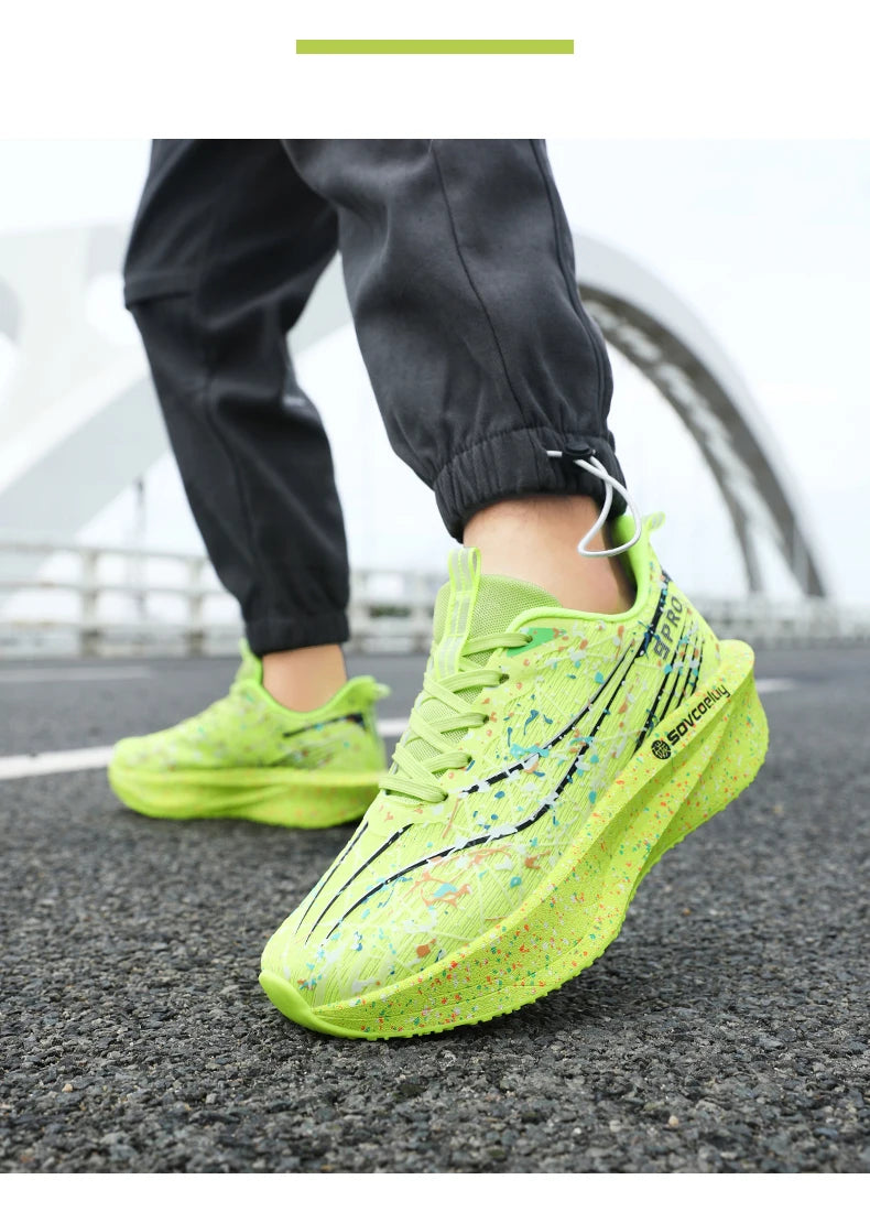 Men's Running Shoes Carbon Plate Marathon Cushion Men's Sports Breathable Lightweight Women's Comfortable Athletic Non-slip Sneakers