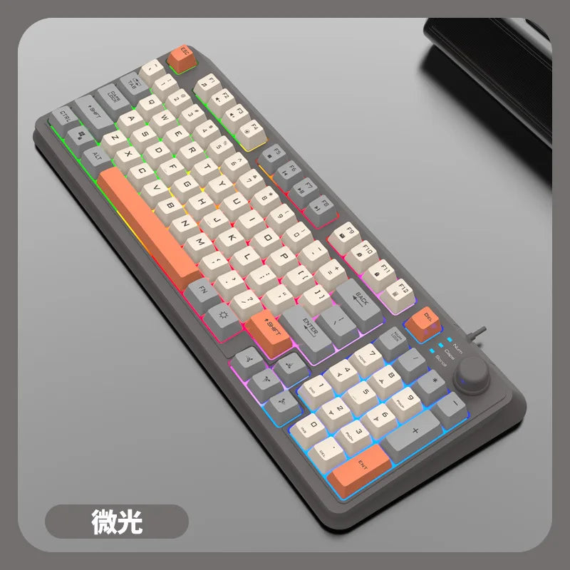 Teclado Gaming K81 com 81 Teclas, Layout 80%, Espanhol, Russo, Coreano e Árabe, USB com Fio, Luz RGB, Botão de Volume, Ergonómico
