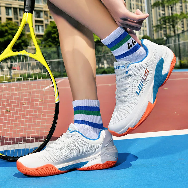 Men Women's Large Sizes Breathable Tennis Shoes Blue and Gray Gym Walking Badminton Sneakers