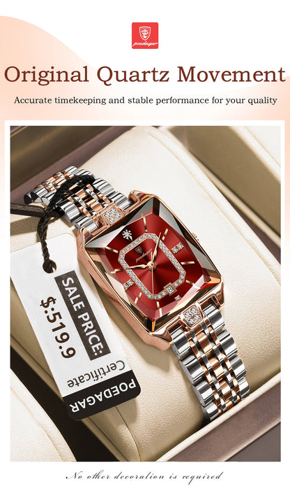 POEDAGAR Luxury Rectangle Watch For Woman Waterproof Calendar Simple Ladies Watch Fashion Stainless Steel Quartz Women's Watches