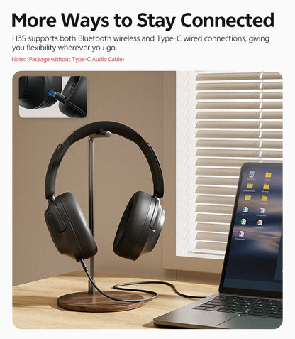 QCY H3S -56dB ANC adaptativa Auriculares Bluetooth 6.0 circumaurales – Auriculares inalámbricos Hi-Res LDAC, batería de 102H, sonido espacial con doble transductor