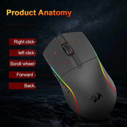 Ratón gaming REDRAGON DEICIDE M816 PRO RGB USB con soporte Bluetooth 2.4G inalámbrico, 26000 DPI, 6 botones para gamers, ratón con cable para ordenador