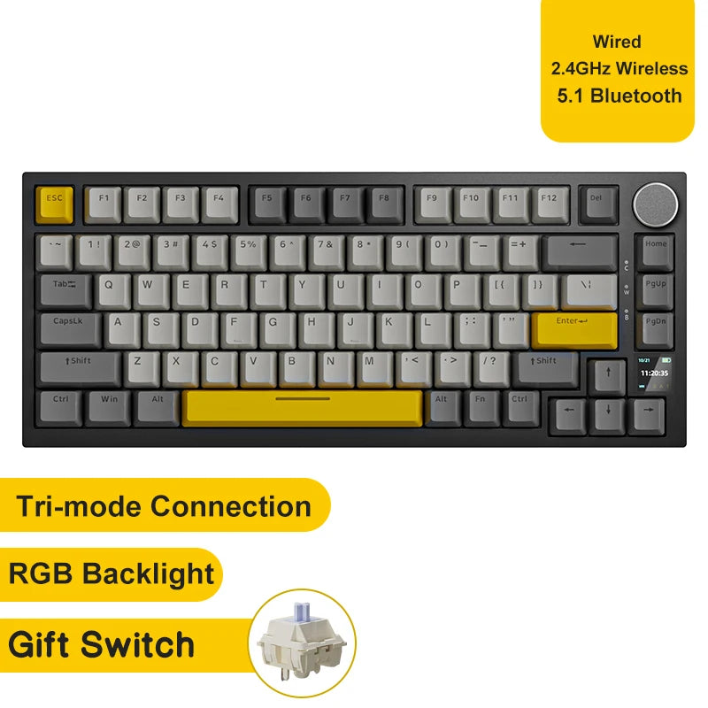 Tastiera meccanica da gaming Ajazz AK820/AK820Pro Bluetooth 5.1/wireless/cablata USB-C personalizzata con manopola, hot swap e gasket