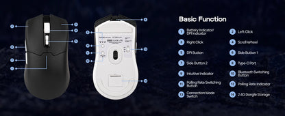 EPOMAKER Click Lite Wired/BT/2.4GHz Wireless Gaming Mouse, PAW3311 Sensor, 800 to 24000 DPI with 500mAh Battery for PC/Mac/Linux