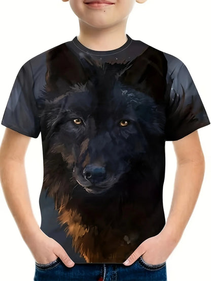 Children's T-Shirt Cool Wolf Pattern Boys' Short Sleeve Tee Summer New Round Neck Children's T-Shirt Fashion Children's Clothing