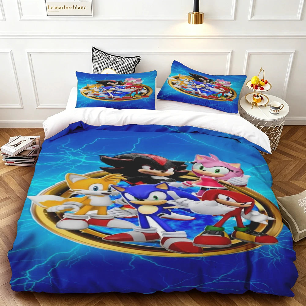 Popular Sonic Cartoon Role Characters Print Bedding Set Duvet Cover Comforter Bed Youth Kids Girl Boys Luxury Birthday Gift soft