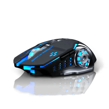 Rato Gaming Mecha Sem Fios Bluetooth 2.4G USB Recarregável Silencioso com Retroiluminação — Rato Ergonómico para Escritório e Acessórios de Jogo