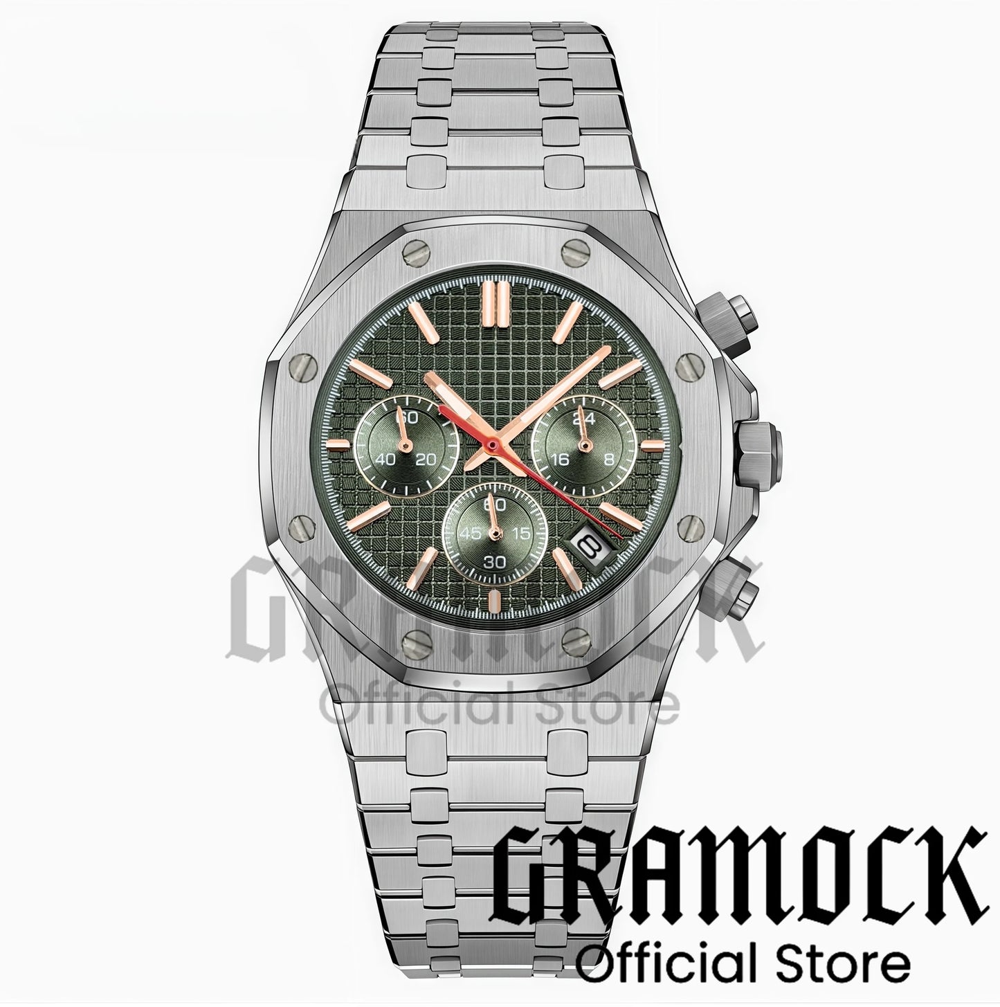 Gramock VK63 Fashionable Men's Quartz Chronograph Luxury Sapphire Stainless Steel Rose Gold Index Dial Waterproof 5Bar Luminous