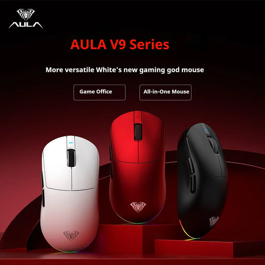 Mouse gaming e-sport wireless Aula V9 Ultra, doppio 8K, 3 modalità, PAW 3950, 8K, 55g, leggero, ergonomico, accessorio PC personalizzato