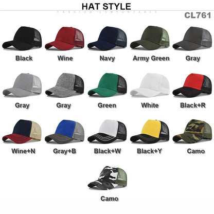 Customized Logo Hard Top 5 Panels Mesh Baseball Cap For Men Women Advertising Cap Breathable Sun Hat Solid Color Visor Gorra