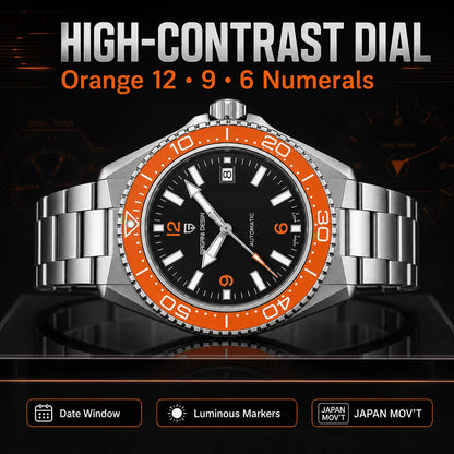 Pagani Design New Top Men's Mechanical Watch Luxury Sapphire Stainless Steel 100m Waterproof Ceramic Bezel Automatic Watch