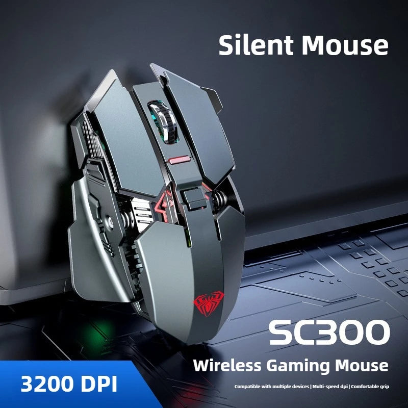 Nuevo 2025 Ratón Gaming Inalámbrico SC300 2.4G RGB 3200dpi Recargable Silencioso Mecánico para E-sports, Ordenador de Sobremesa y Portátil