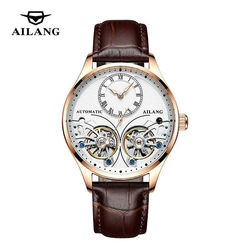 AILANG Brand New Fashion Double Tourbillon Watch for Men Luxury Stainless Steel Waterproof Automatic Mechanical Watches