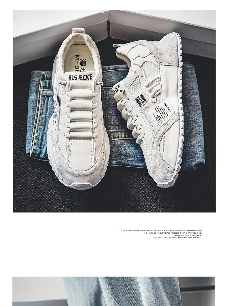 Men's Casual Sports Four Seasons Moccasins Trendy Designer Personality Lace-Up Leather Sneakers Comfortable Breathable