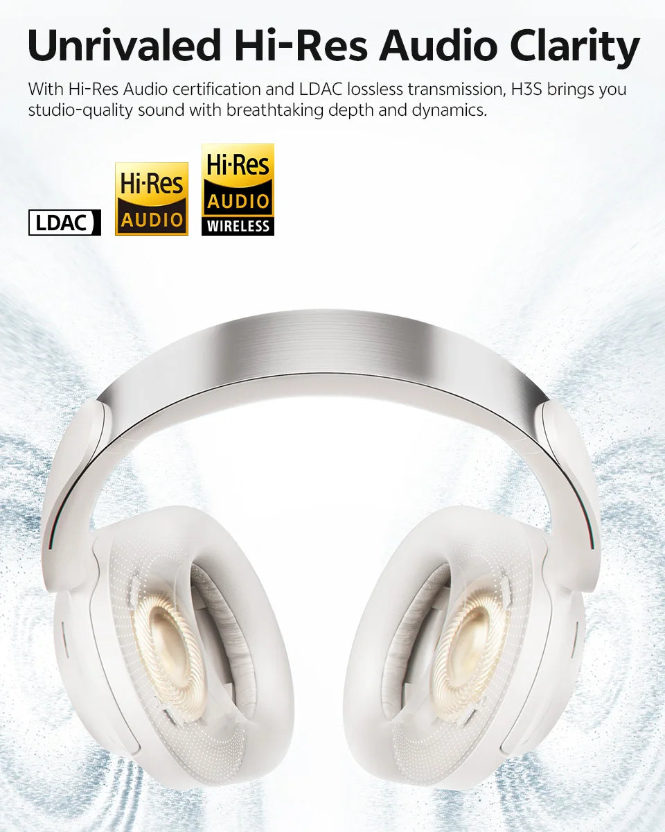 Auriculares circumaurales QCY H3S ANC Bluetooth 6.0 – Audio espacial Hi-Res LDAC, cancelación de ruido adaptativa de -56dB, auriculares inalámbricos