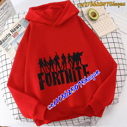 Hoodies infantis Fortnite com estampado do jogo, fato confortável de desenho animado, tops largos de manga comprida, roupa de outono/inverno