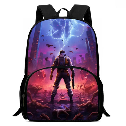 15 Inch Fortnite Cartoon Backpack Unisex for Boys and Girls with Front Pocket Lightweight Student School Bookbag Large Capacity