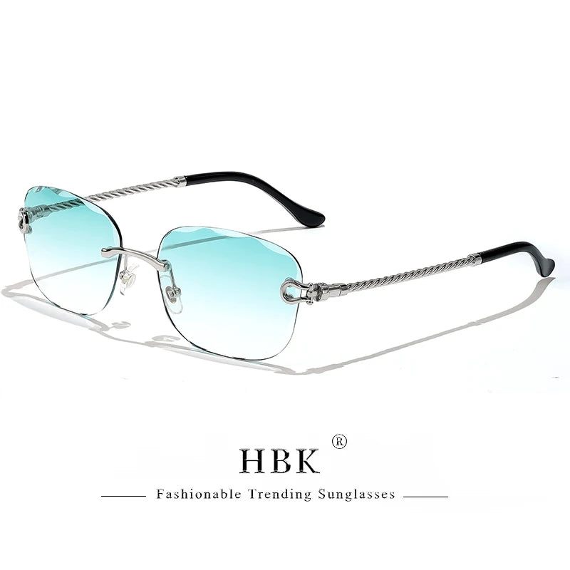 HBK Frameless Metal Sunglasses Men Wave Cutting Sun Glasses for Women Travel Shopping Shades Eyeglass UV400 Summer Style
