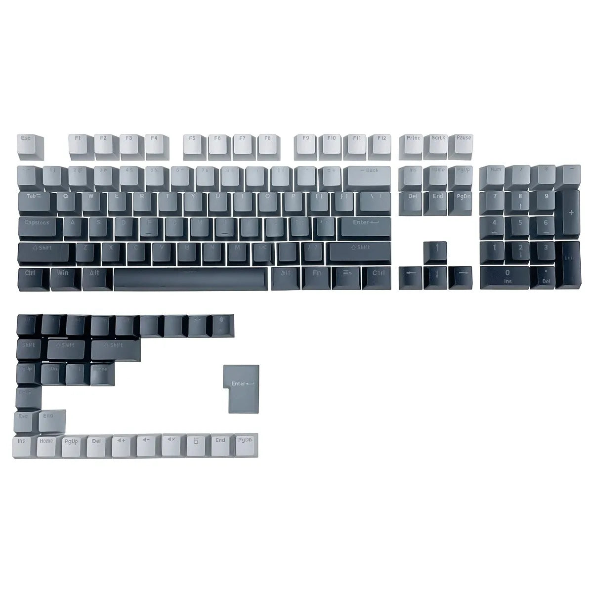 RGB-Gamer-Tastenkappen mit Farbverlauf-Hintergrundbeleuchtung für mechanische Tastaturen mit MX-Switches, OEM-Profil, PBT-Keycaps, Weiß/Blau, ISO-Layout, DIY-Tastenkappen