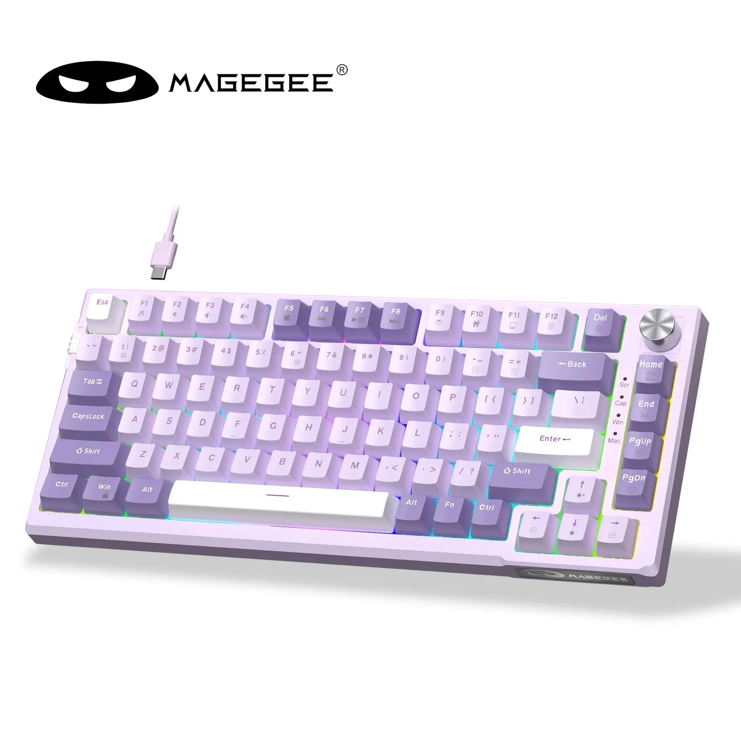 MageGee SKY81 Teclado mecánico gaming 75%, RGB, gasket, hot swappable, con cable, personalizable, sonido cremoso, amortiguación acústica y perilla