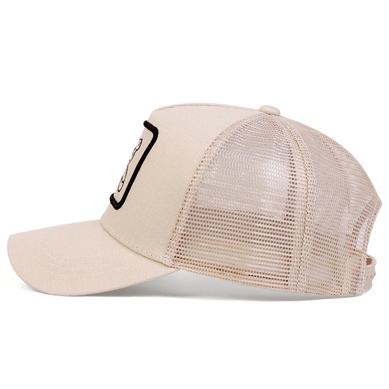 Cute Bear Embroidery Mesh Trucker Hat Unisex Adjustable Baseball Cap Spring Summer Outdoor Casual Sunscreen Hat