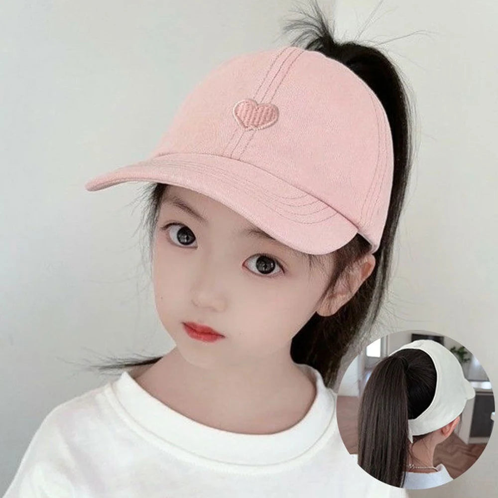 Fashion Kids Baseball Caps for Boys Girls Sun Hat Hollow High Ponytail Caps Children Sunshade Baseball Caps for age 4-12 Years