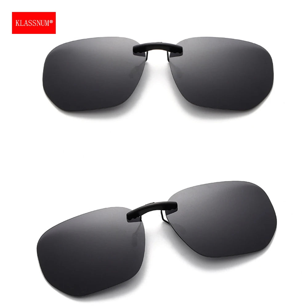 KLASSNUM Men Driving Clip On Polarized Sunglasses for Myopia Eyeglasses Women Square Night Vision Fishing UV400 Sun Glasses Clip