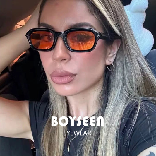 BOYSEEN Beach Sunglasses Man Summer Orange Sun Glasses UV400  Narrow frame square punk sunglasses show