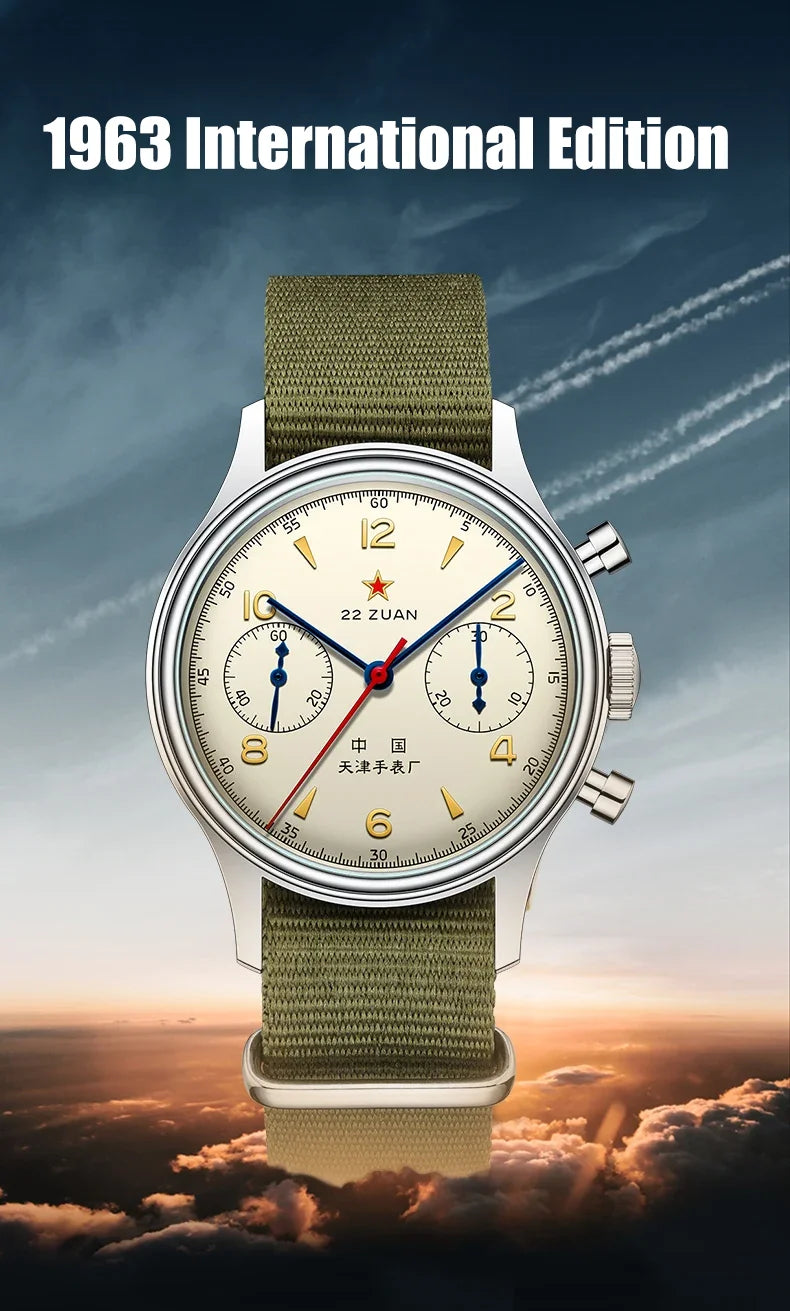 Reloj mecánico para hombre Seagull 1963 International Edition, reloj de piloto ST1901, cronógrafo retro de pulsera, aviación de la Fuerza Aérea, nuevo