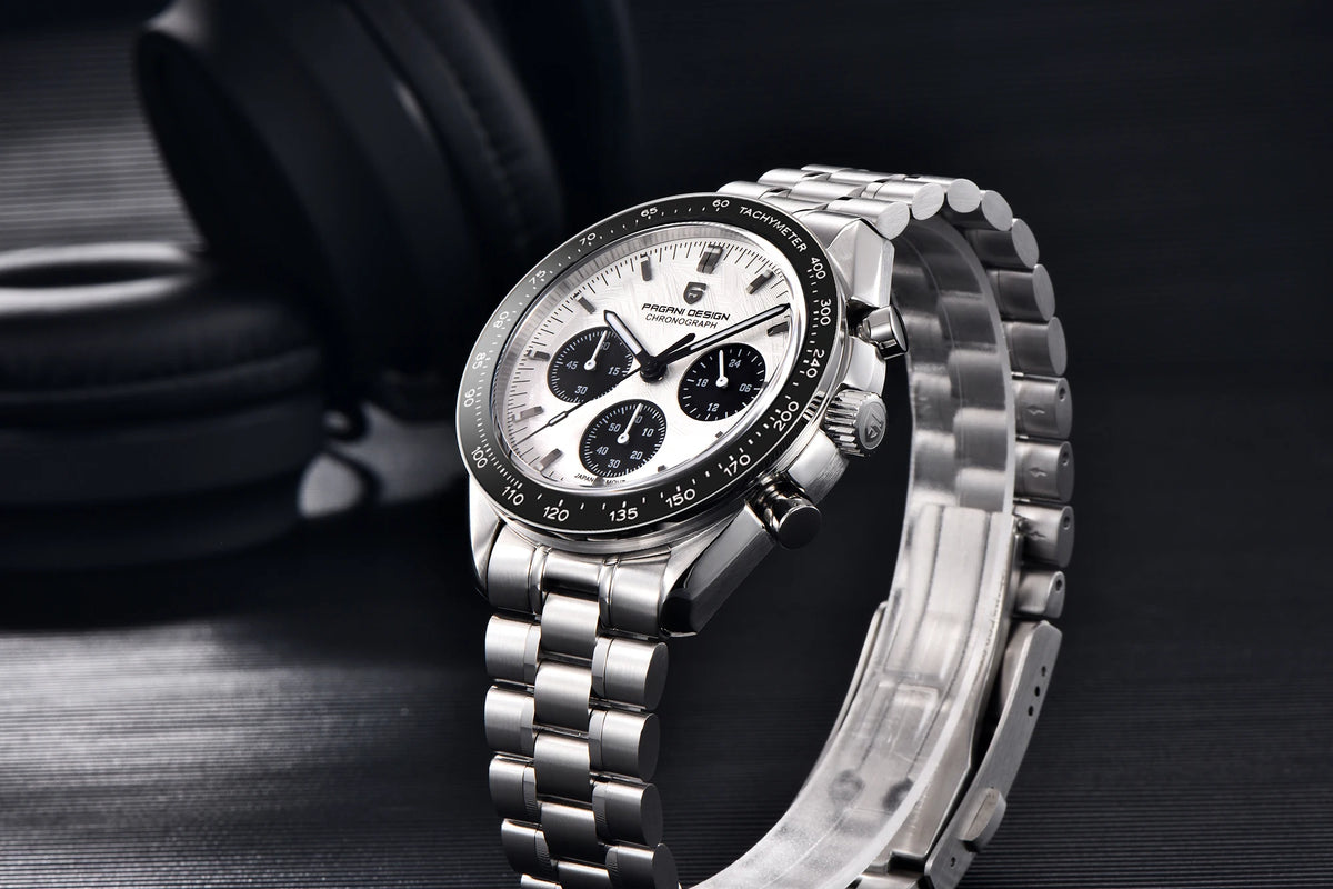 PAGANI DESIGN ‘New Moon’ Men’s Watch – Luxury quartz watch, chronograph, sapphire crystal with anti-reflective coating, ceramic bezel, luminescent hands
