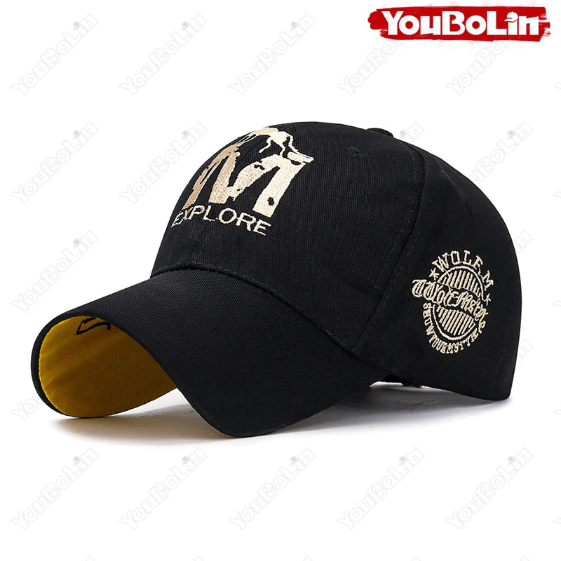 M letter Wolf Totem Embroidery Cotton Adjustable Baseball Cap Sun Hat Trucker Caps Dad Hats