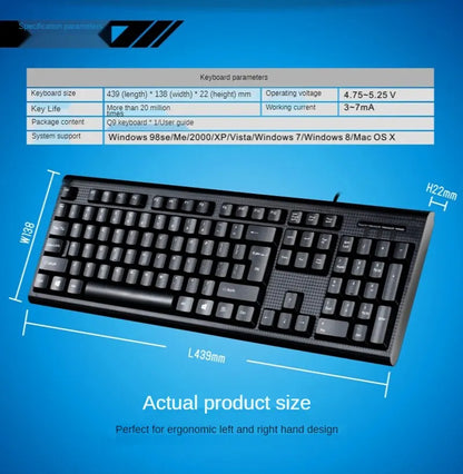 Q9 Einzelne Tastatur, USB-Square-Mouth-Anschluss, für Business, Büro und Zuhause, PS2-Rundanschluss, kabelgebunden, für Desktop-Computer