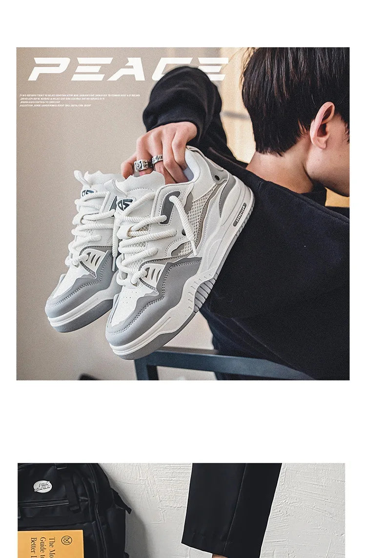 Zapatillas casual de malla para hombre, cómodas zapatillas de running masculinas con cordones, zapatos de skate con plataforma para hombre, zapatillas deportivas para estudiantes