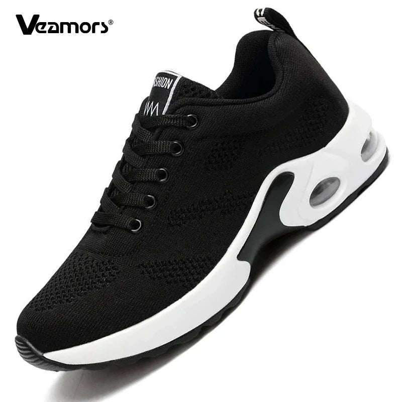 Ténis de moda para mulher, leves, para corrida, para desportos ao ar livre, em malha respirável, confortáveis, com almofada de ar e com atacadores