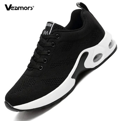 Ténis de moda para mulher, leves, para corrida, para desportos ao ar livre, em malha respirável, confortáveis, com almofada de ar e com atacadores