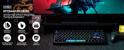Teclado Mecânico Magnético EPOMAKER HE80 75% Layout US QWERTY Hot-Swap Creamy Gasket com Fio, Efeito Hall, DKS SOCD para PC/Mac