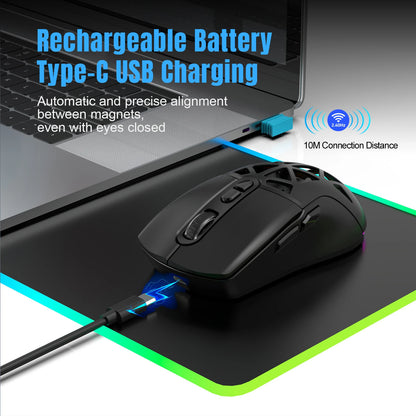 Ratón gaming HXSJ T26 de doble modo 2.4G+BT5.1, inalámbrico para portátil, 4800DPI ajustables, óptico, ergonómico para gamer
