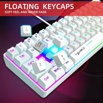 Novo mini teclado gaming com fios, teclado de membrana fino de 61 teclas, brilho RGB tátil e várias combinações de teclas rápidas, adequado para gaming e escritório
