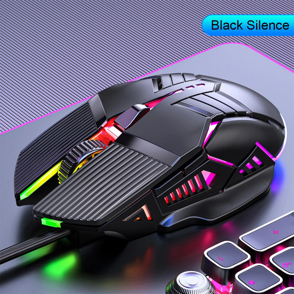 3200DPI ergonomikus vezetékes gamer egér, USB számítógépes gamer egér RGB háttérvilágítással, 6 gombos LED-es csendes egér PC-hez és laptophoz