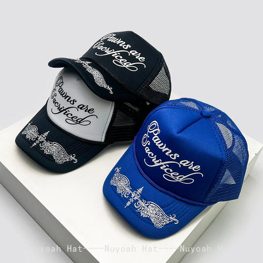Printed Letters Wing Baseball Hats Hip Hop Breathable Color Block New Unisex Personal Sunshade Mesh Versatile Trucker Caps ins