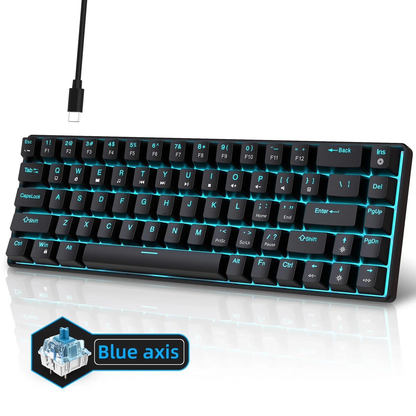 Mechanische Gaming-Tastatur 60% USB, weiße Tasten, Mini-Gamer-Tastatur, ergonomische Computertastatur mit Hintergrundbeleuchtung, Musica teclado pc