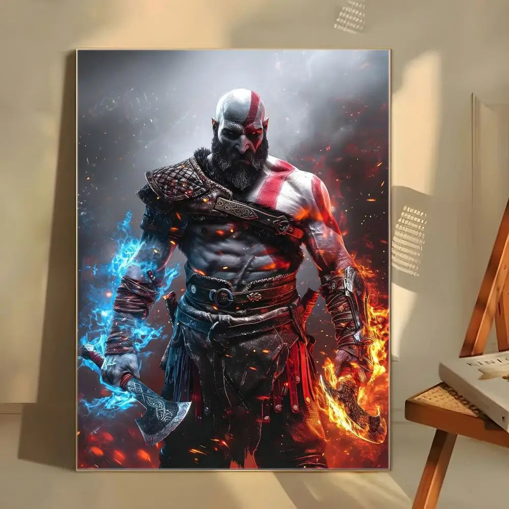Dark Fantasy G-God of War Poster  Self-adhesive Art Waterproof Paper Sticker Coffee House Bar Room Wall Decor