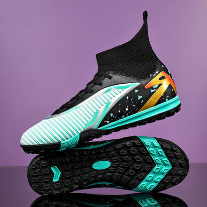 Nouvelles chaussures de football pour hommes, antidérapantes, pour futsal, à haute cheville, pour intérieur et extérieur, chaussures de sport de haute qualité, bottes de football ultralégères antidérapantes