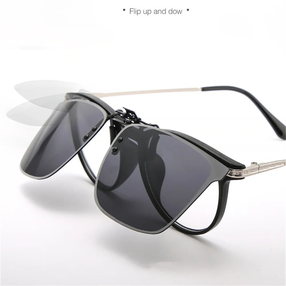 New Arrival Polarized Flip-up Clips Sunglasses for Myopia glasses, Retro Big Size Square Al-Mg glass Clip-on Sunglass Clip C3167