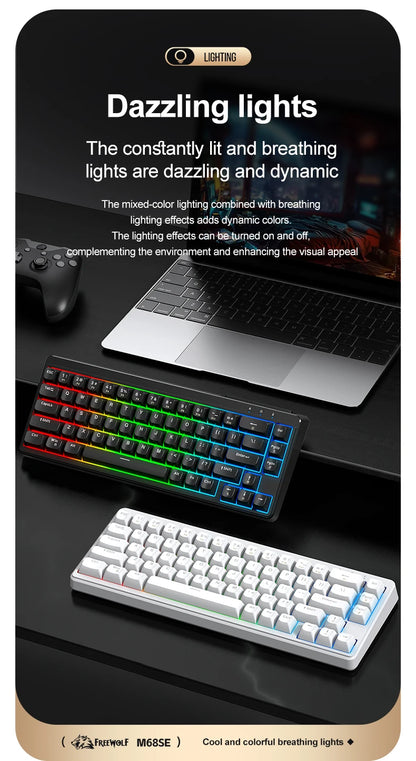 FREEWOLF M68SE Tastatur mit mechanischem Tippgefühl, 68 Tasten, Mini, kabelgebunden, kompakt und leise, für Laptops, Gaming und Bürogebrauch