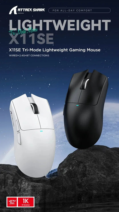 Rato Gaming Sem Fios Ultraligeiro ATTACK SHARK X11SE, vida útil de 20 milhões de ciclos, PAW3311 Gaming, 22KDPI, 400IPS, 40G, 1KHz, 65 horas, 30mAH
