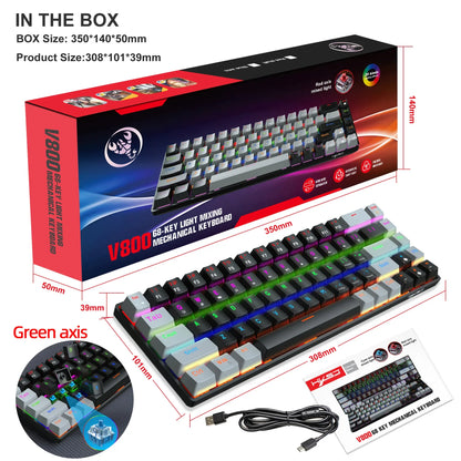 Mechanische Gaming-Tastatur 60% USB, weiße Tasten, Mini-Gamer-Tastatur, ergonomische Computertastatur mit Hintergrundbeleuchtung, Musica teclado pc